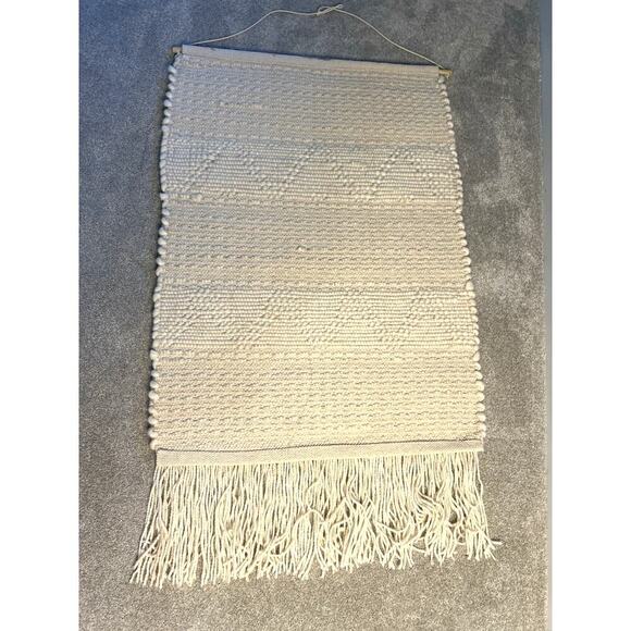 Large Handwoven Tapestry w/ Fringe Home Decor Boho Farmhouse Morracan Cream Gold - Picture 3 of 9